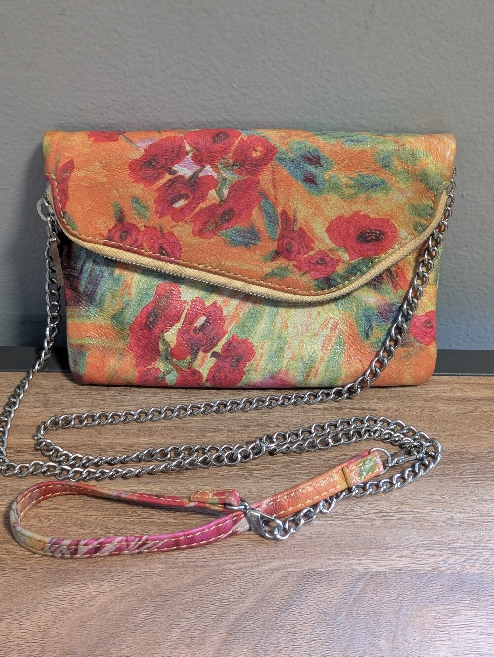 Hobo Leather Floral Daria Clutch Crossbody Bag Removable Strap